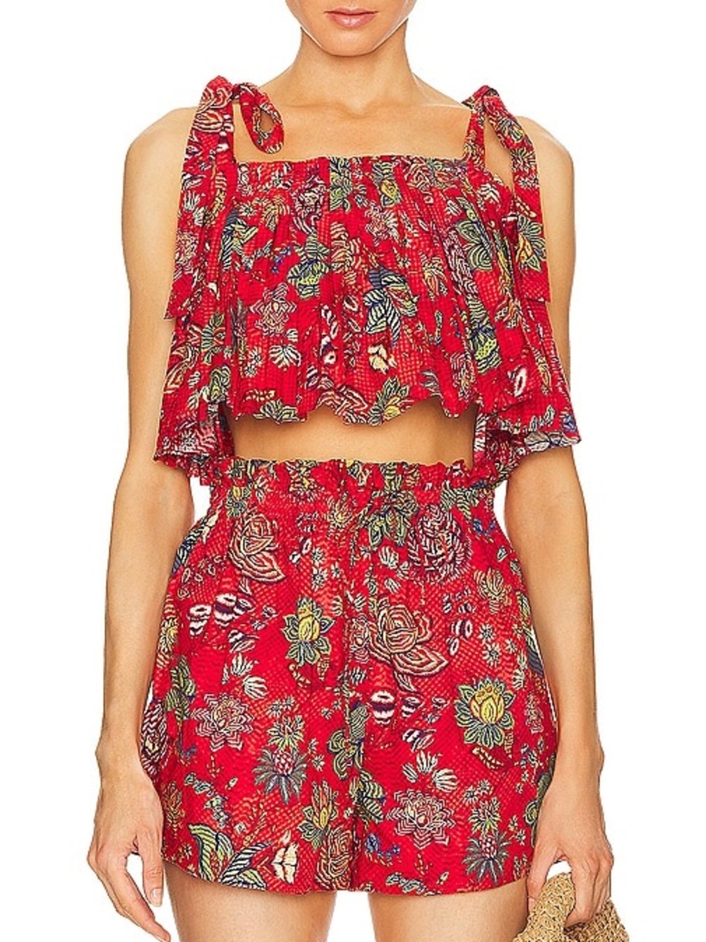 Ulla Johnson Ivy Tie Shoulder Crop Top in Hibiscus